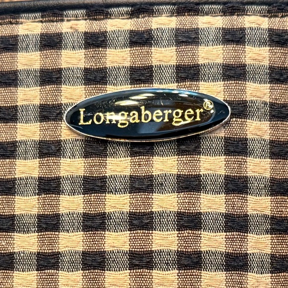 Longaberger Vintage Leather Strap Shoulder Bag in Tan & Brown fabric Adj straps - Picture 3 of 15